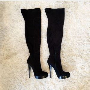Ultra Suede Black  Thigh High BeBe Boots. Size 9